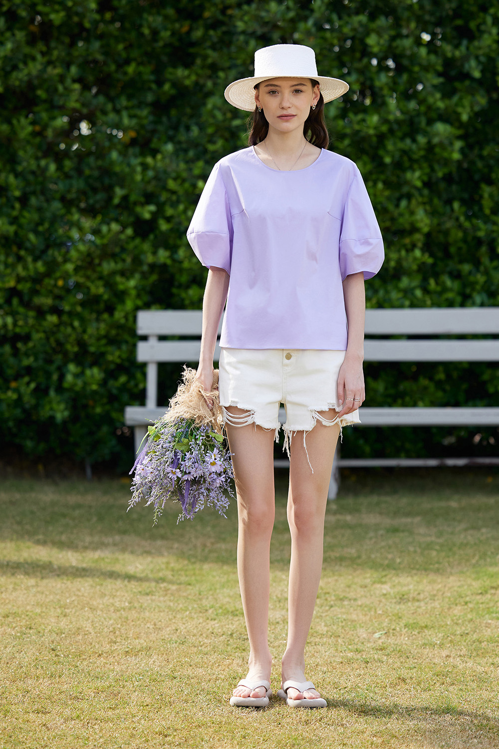 Round Neck Lantern Sleeve Shirt