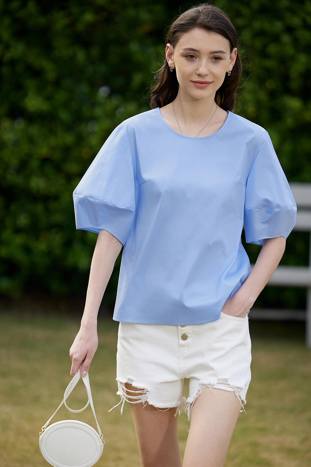 Round Neck Lantern Sleeve Shirt