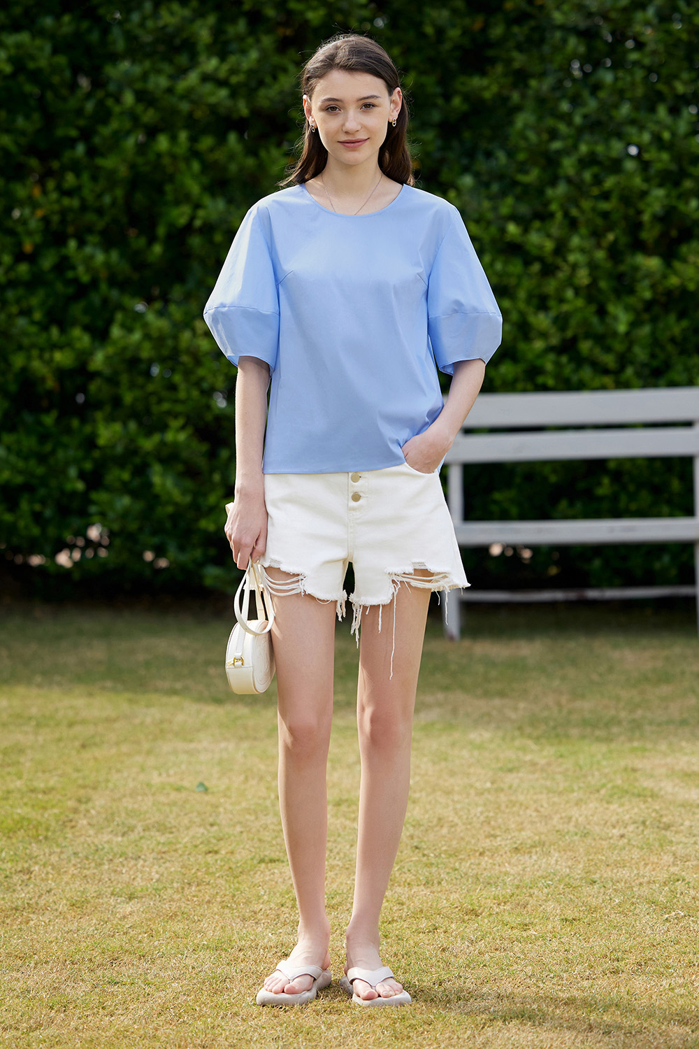 Round Neck Lantern Sleeve Shirt