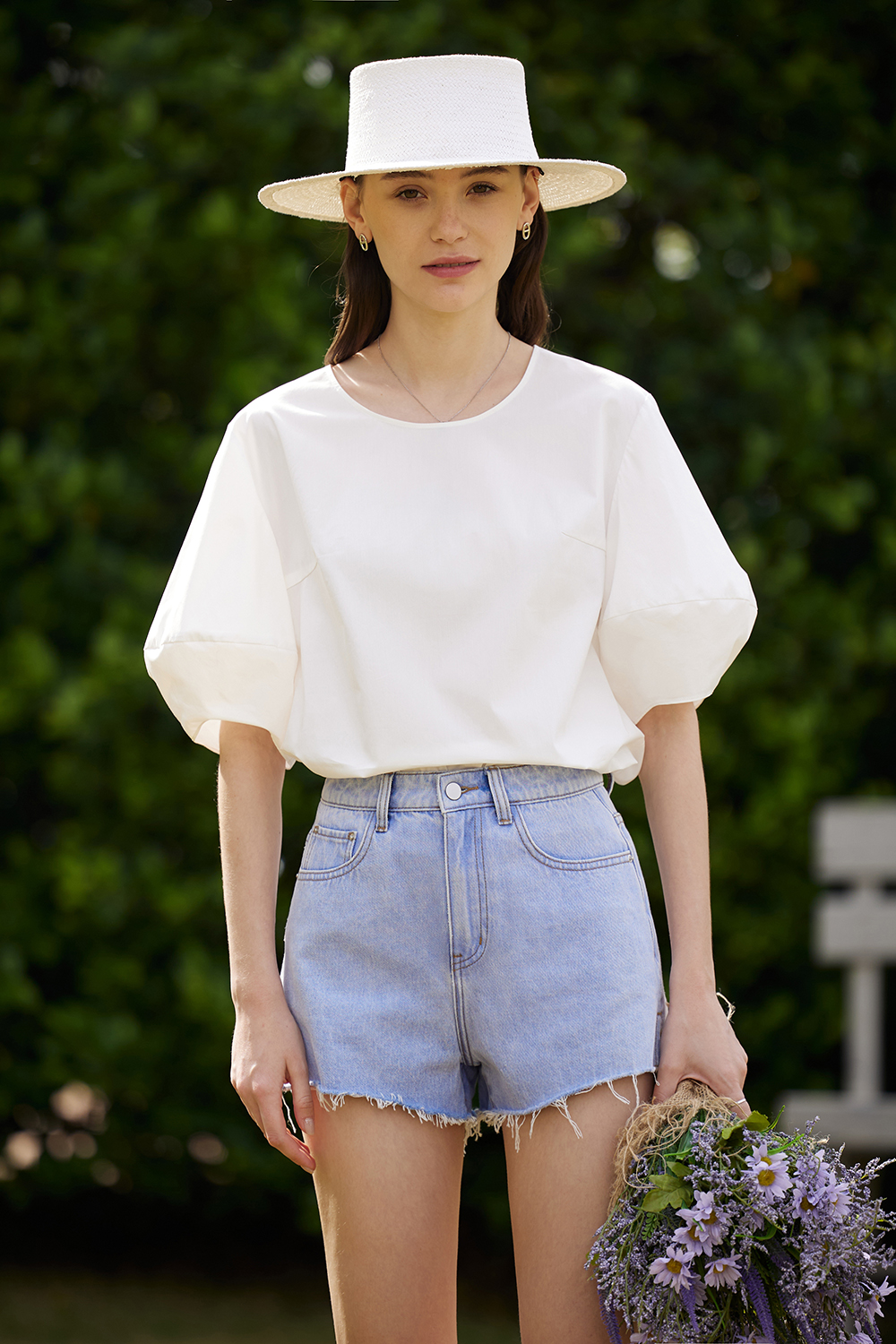 Round Neck Lantern Sleeve Shirt