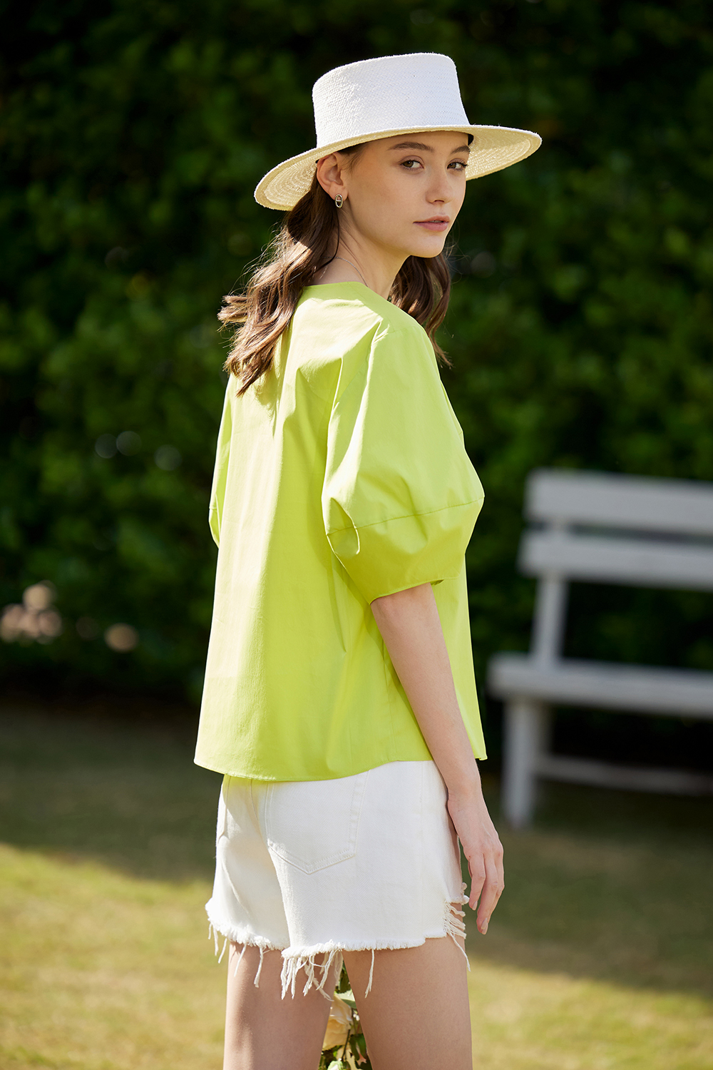 Round Neck Lantern Sleeve Shirt