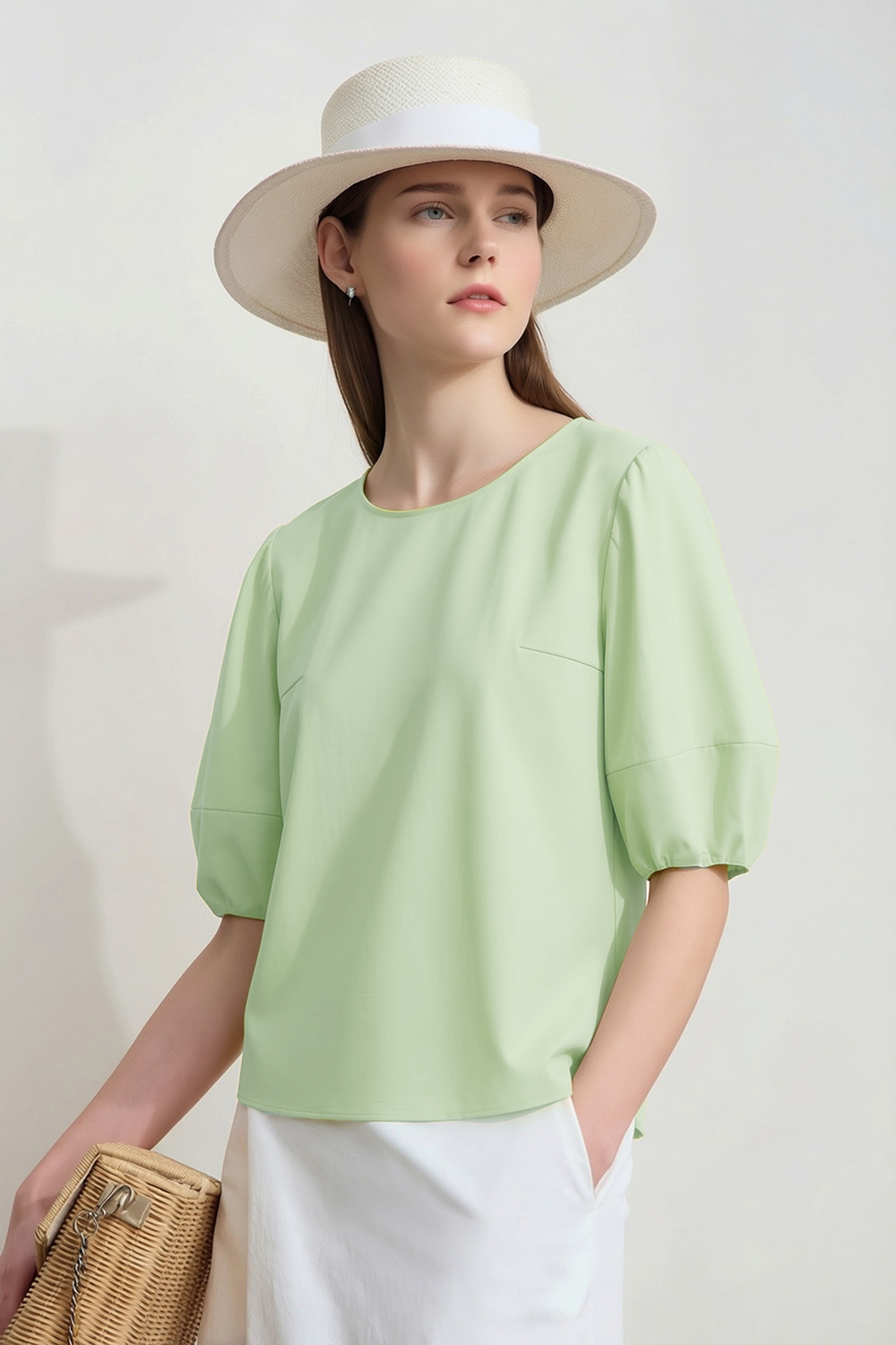 Round Neck Lantern Sleeve Shirt