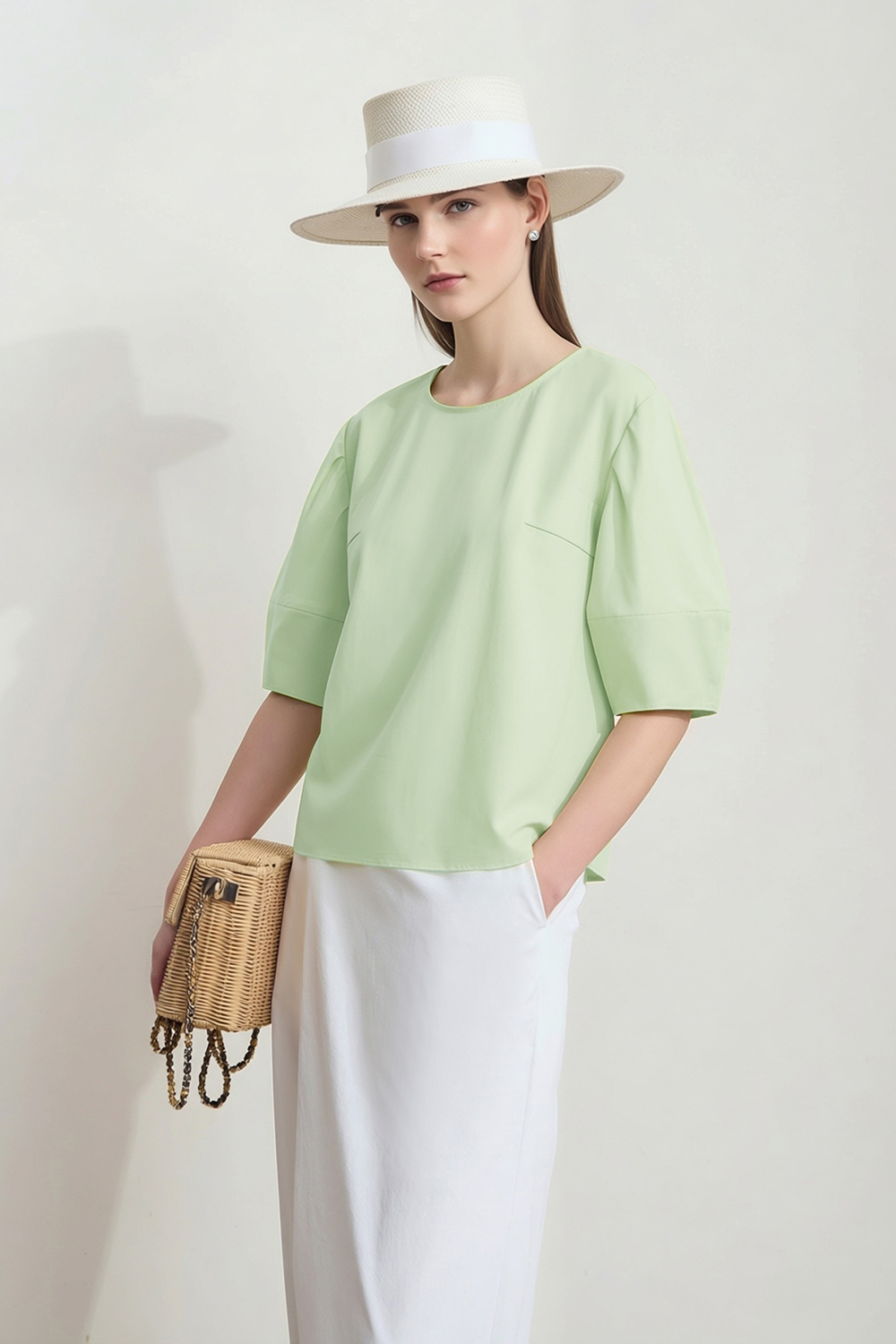 Round Neck Lantern Sleeve Shirt