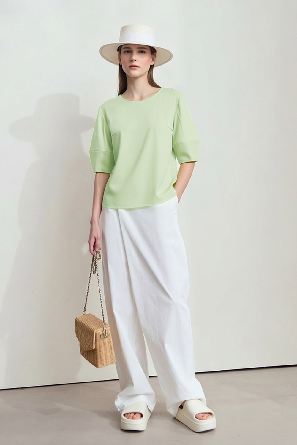 Round Neck Lantern Sleeve Shirt