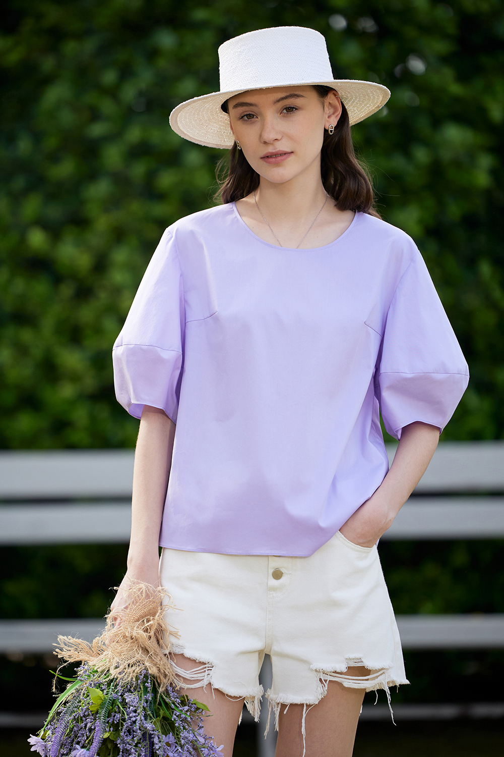 Round Neck Lantern Sleeve Shirt