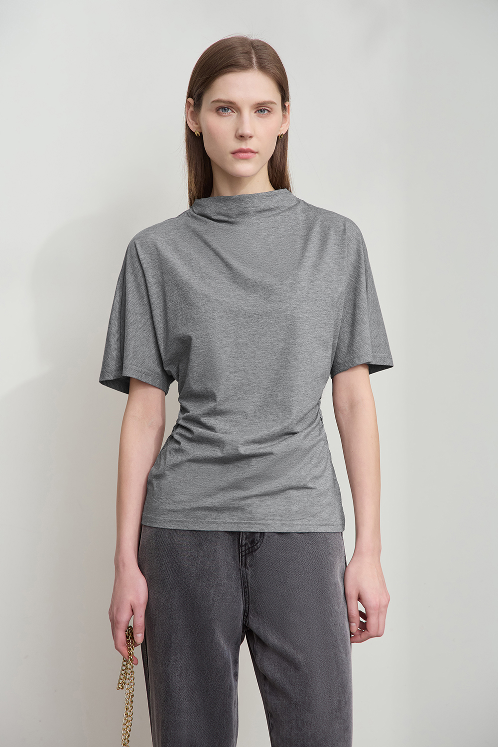 Semi-high Neck Waist T-shirt