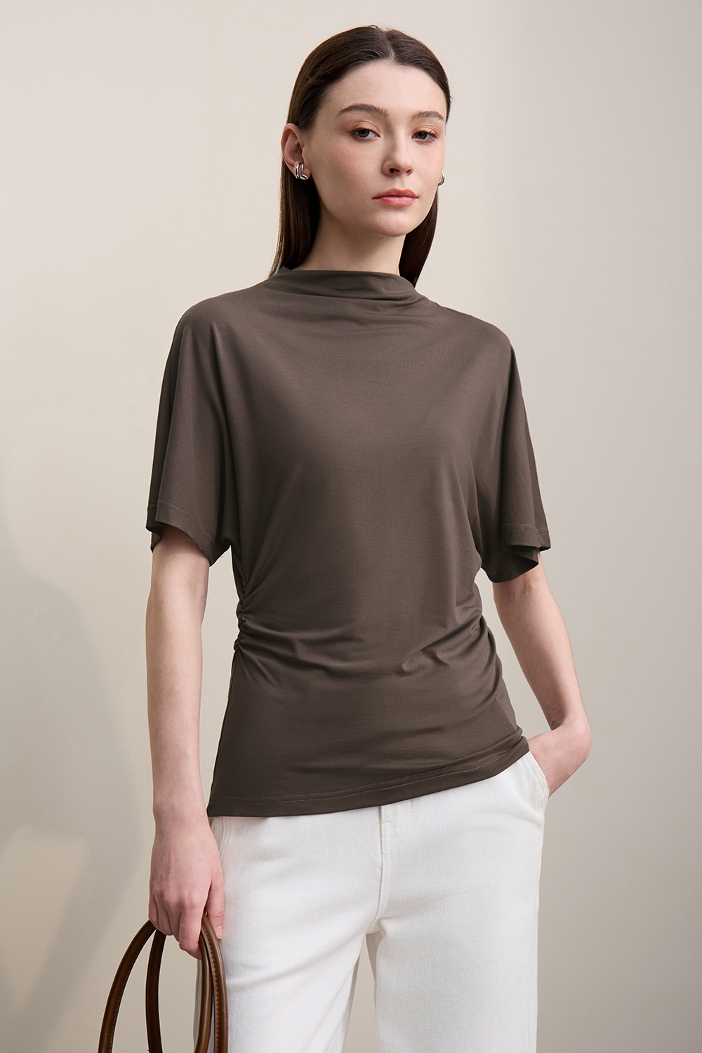 Semi-high Neck Waist T-shirt