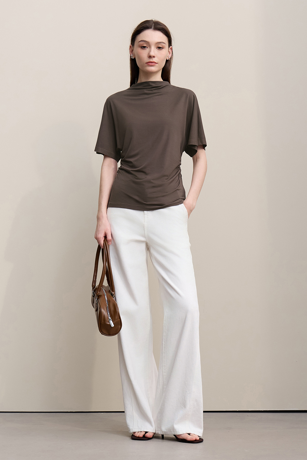 Semi-high Neck Waist T-shirt