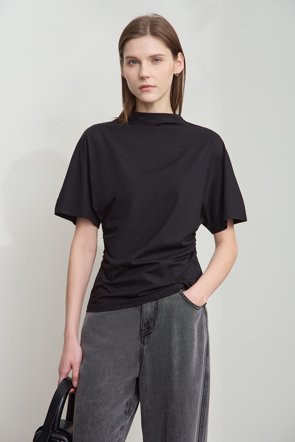 Semi-high Neck Waist T-shirt