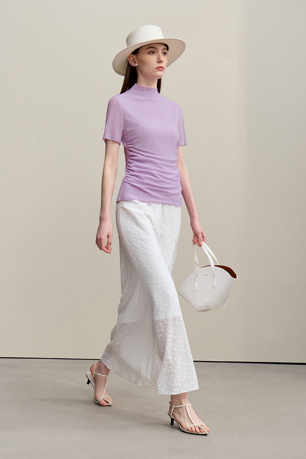 Mock Neck Mesh T-Shirt|AMII