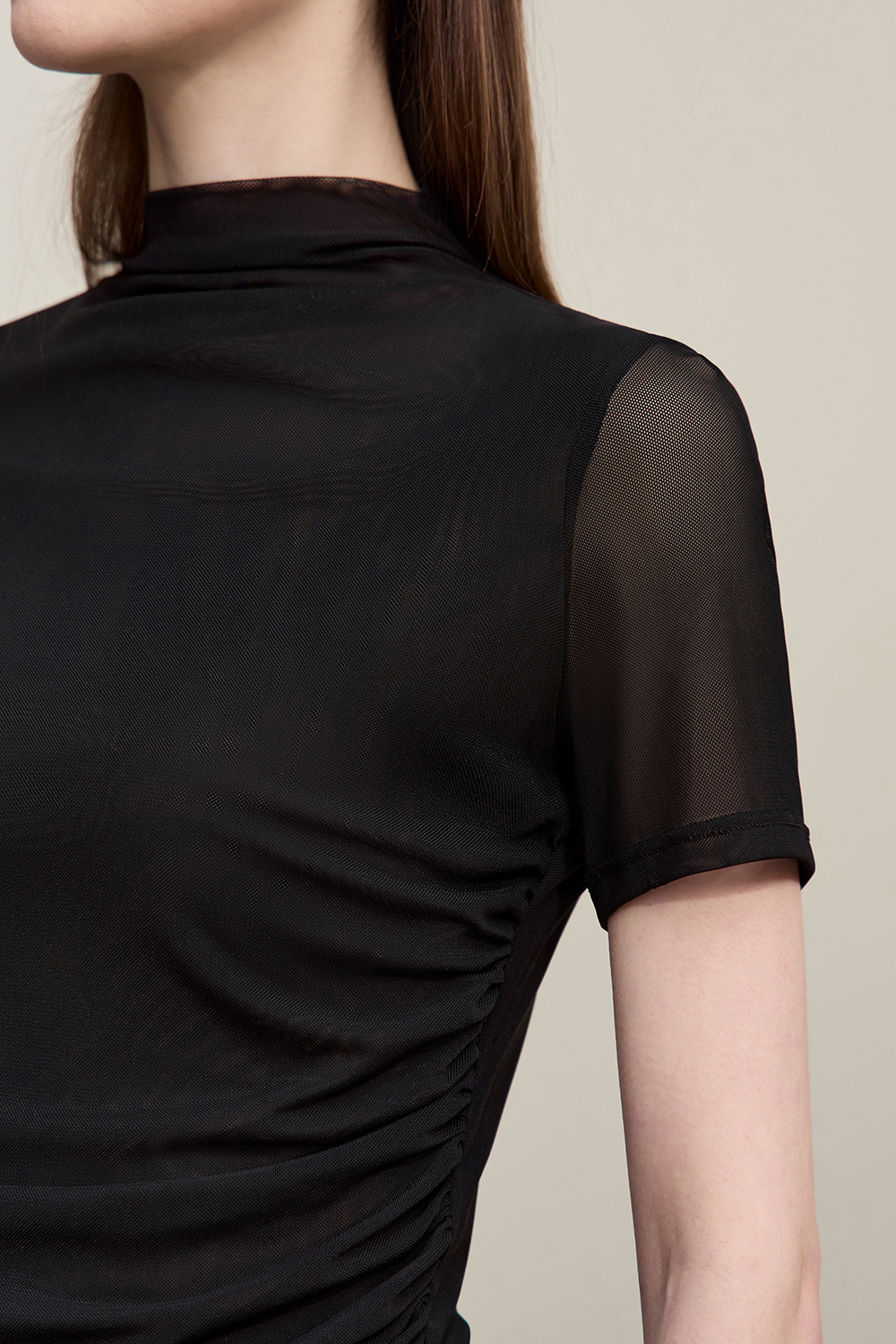 Mock Neck Mesh T-Shirt|AMII