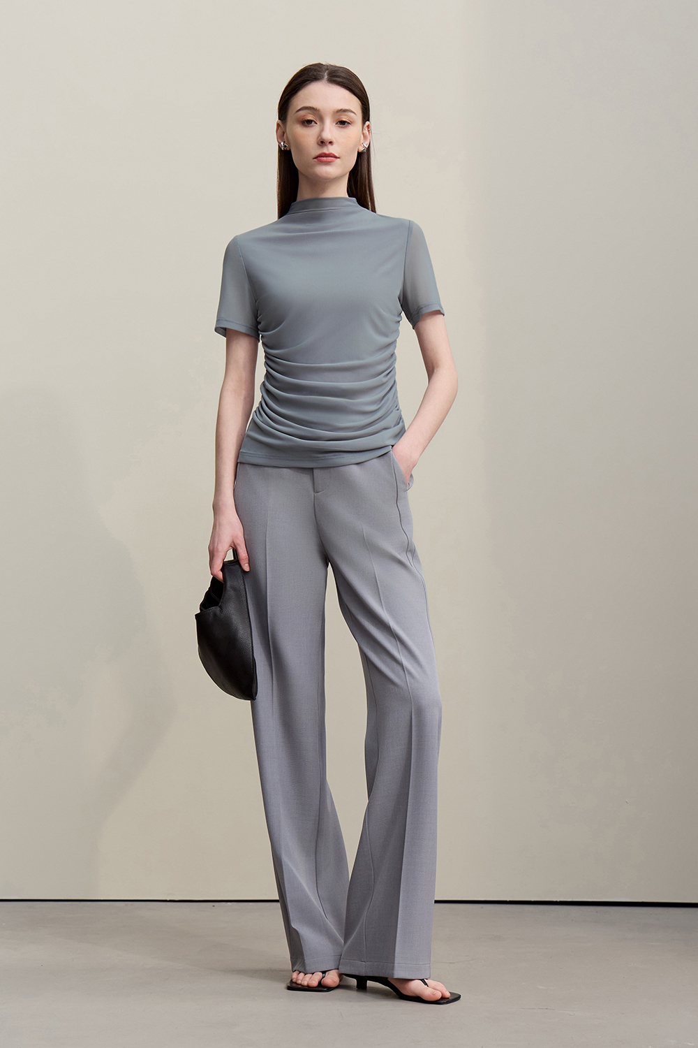 Mock Neck Mesh T-Shirt|AMII