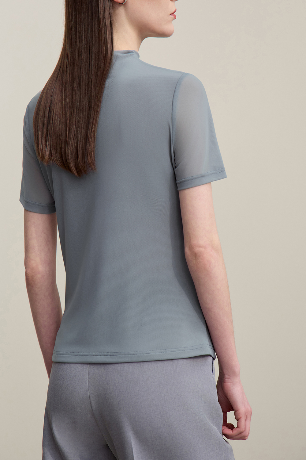 Mock Neck Mesh T-Shirt|AMII