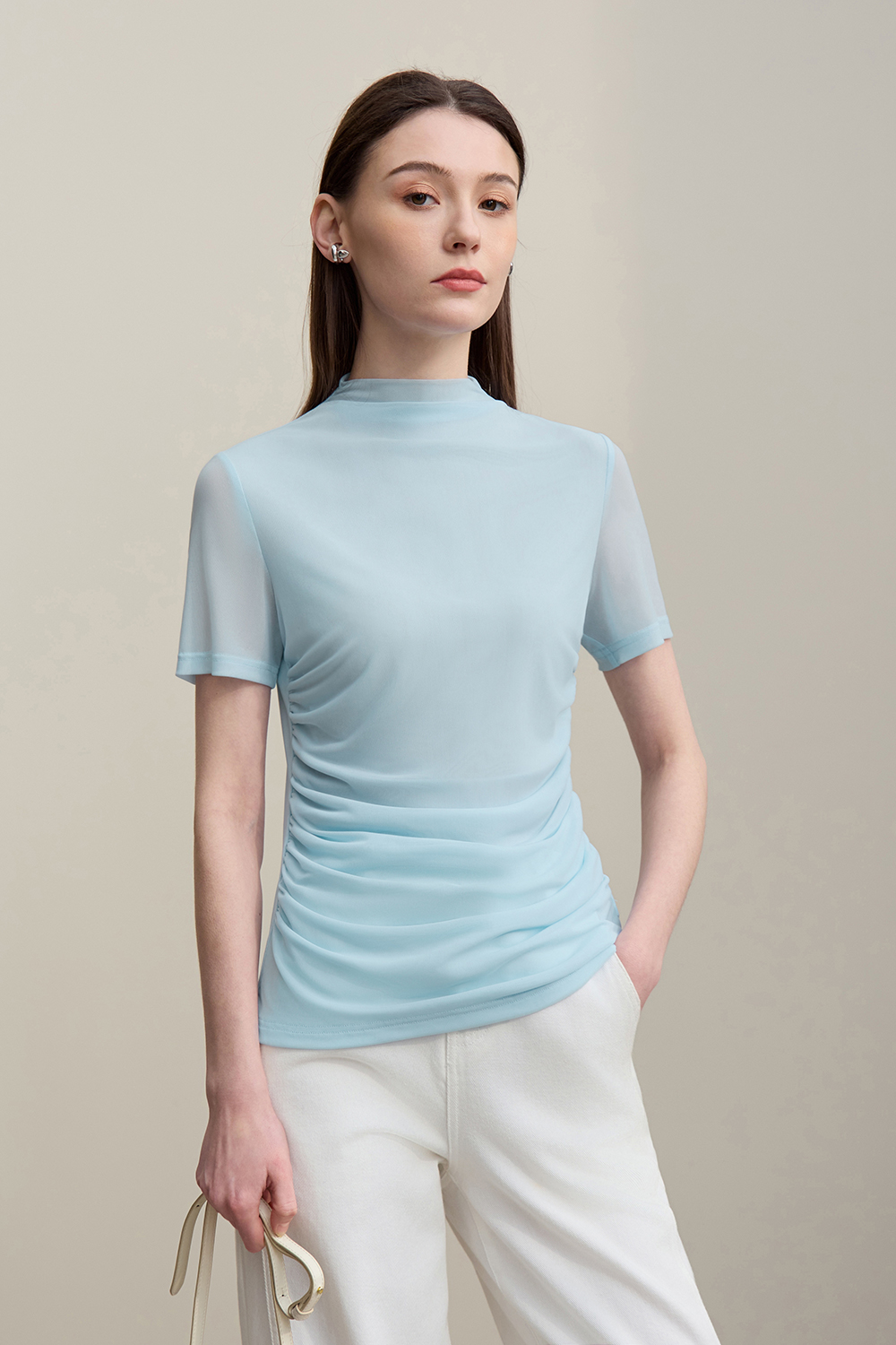 Mock Neck Mesh T-Shirt|AMII