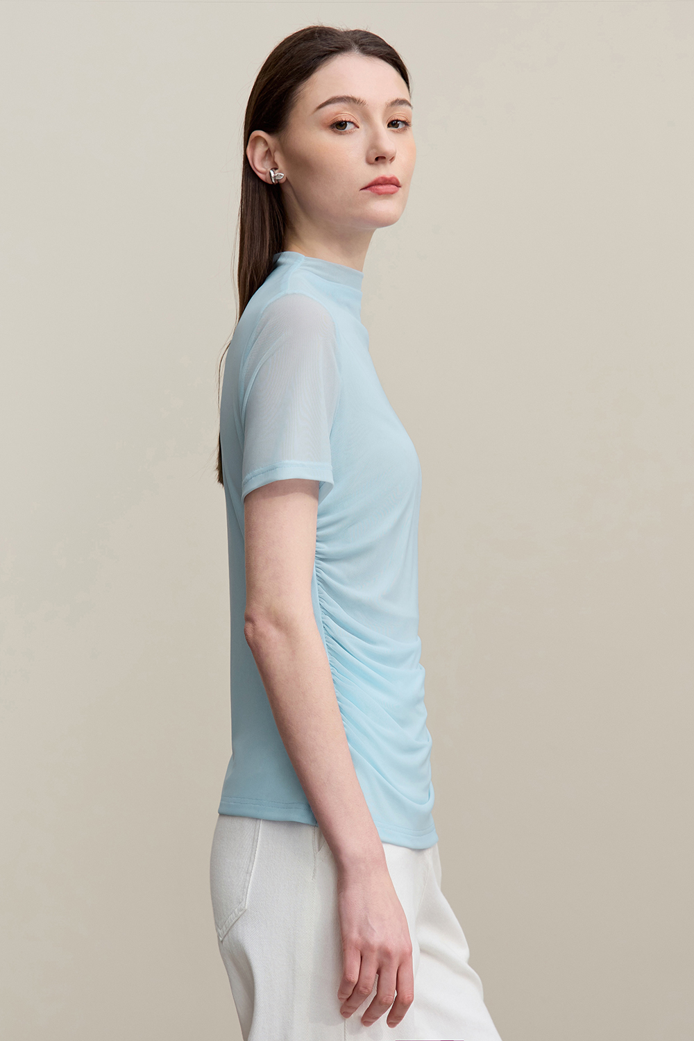 Mock Neck Mesh T-Shirt|AMII