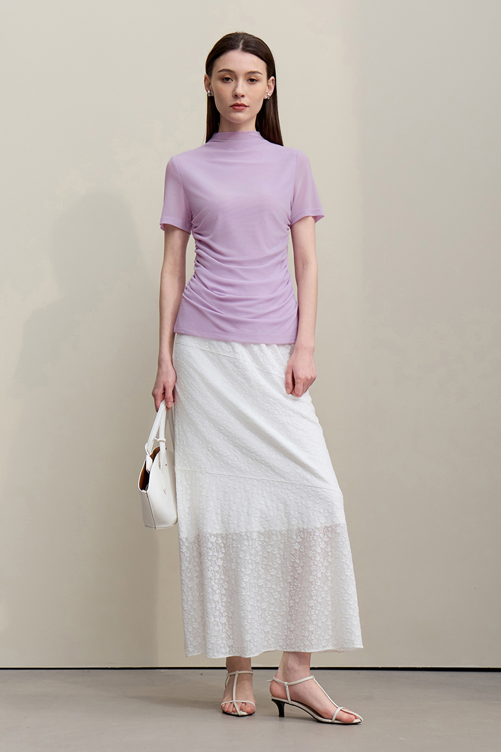Mock Neck Mesh T-Shirt|AMII