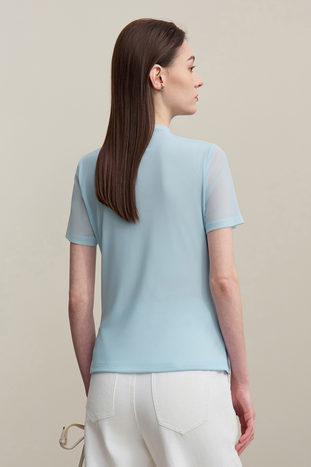 Mock Neck Mesh T-Shirt|AMII