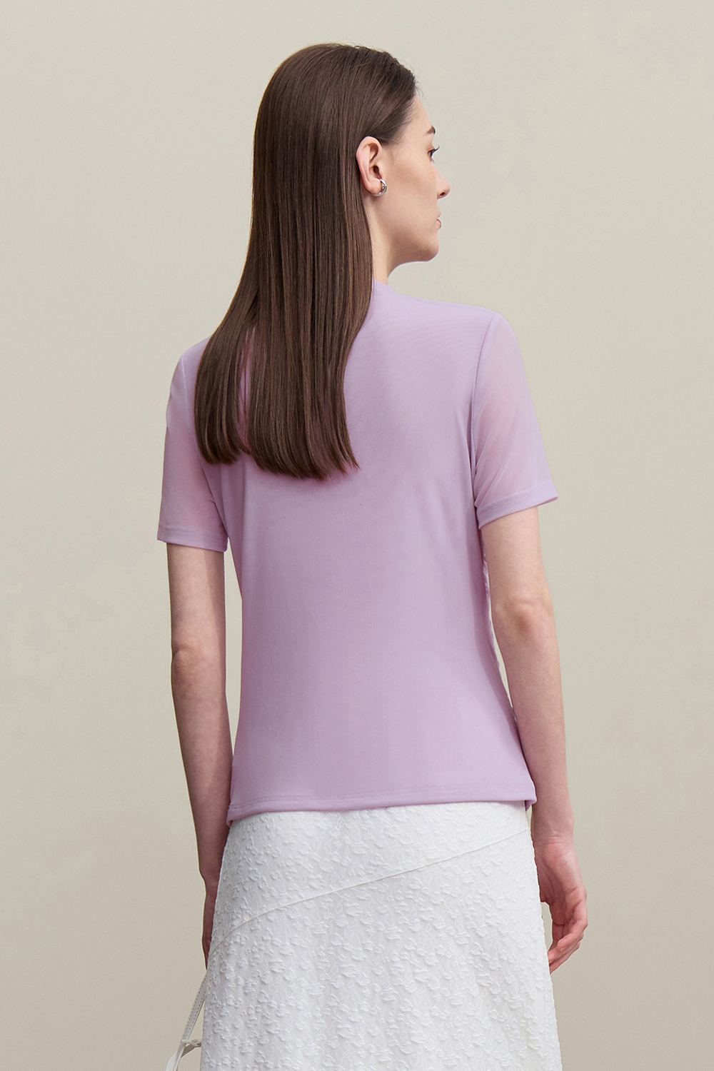 Mock Neck Mesh T-Shirt|AMII