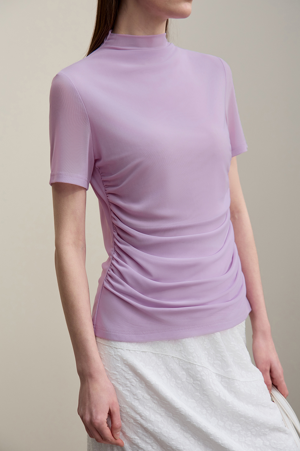 Mock Neck Mesh T-Shirt|AMII