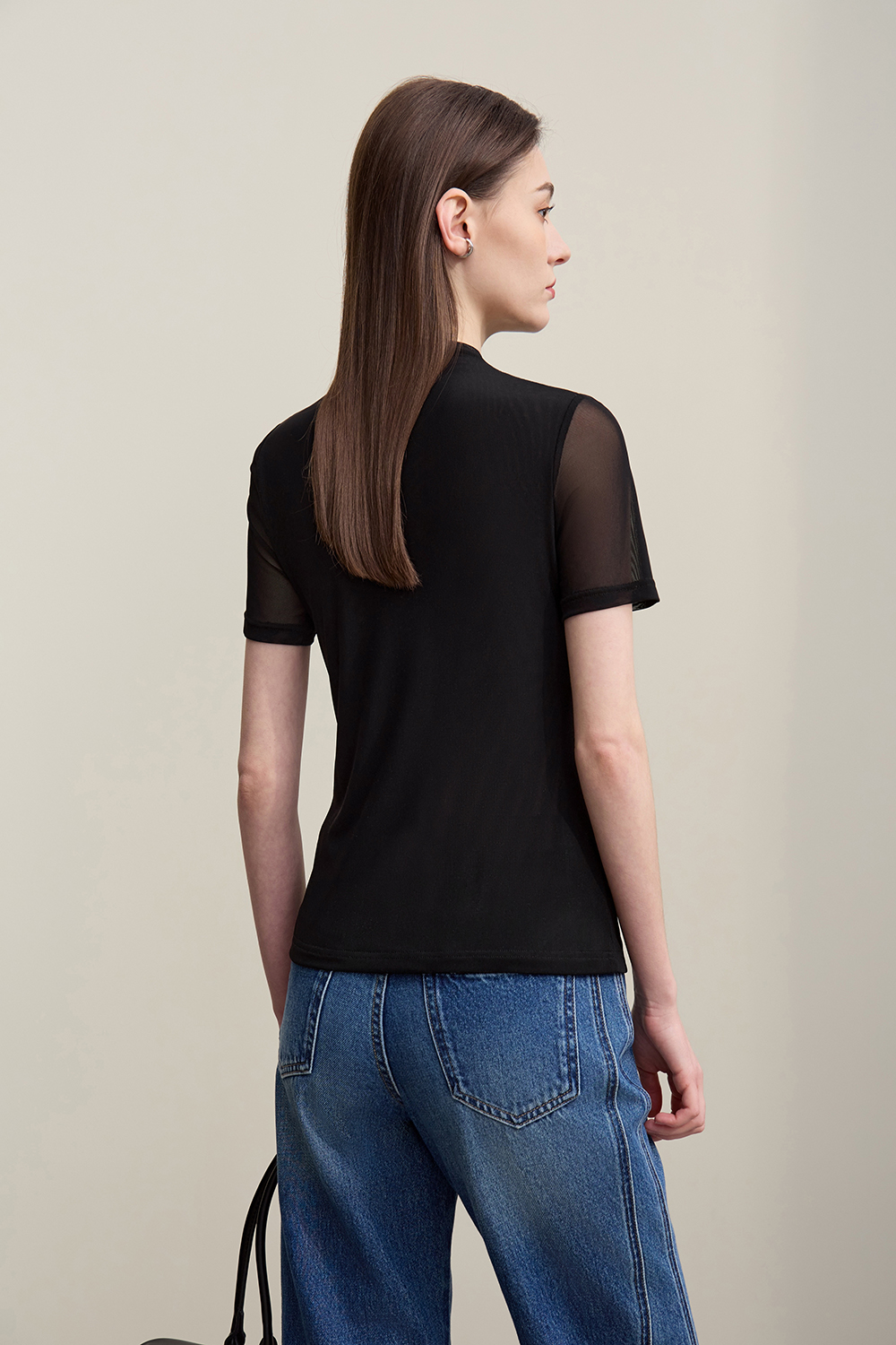 Mock Neck Mesh T-Shirt|AMII