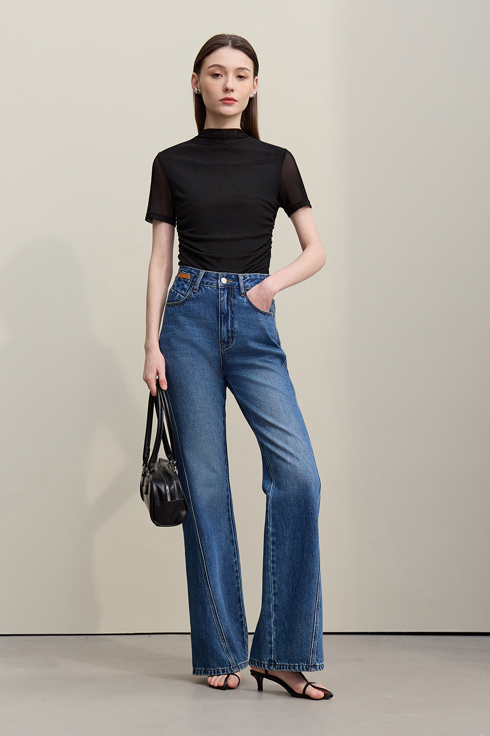 Mock Neck Mesh T-Shirt|AMII