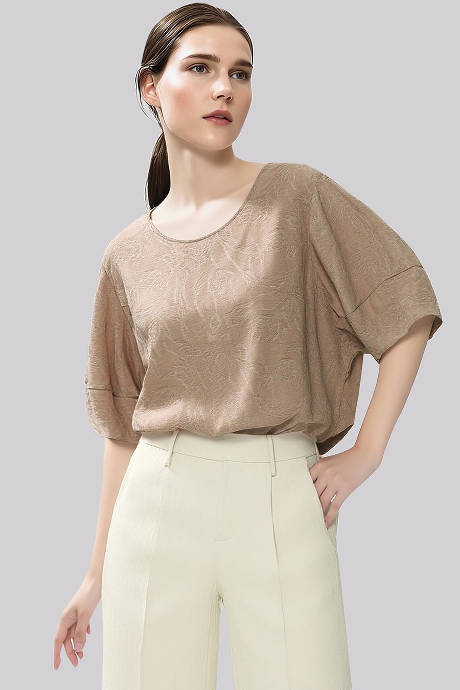 Crew Neck Lantern Sleeve Shirt