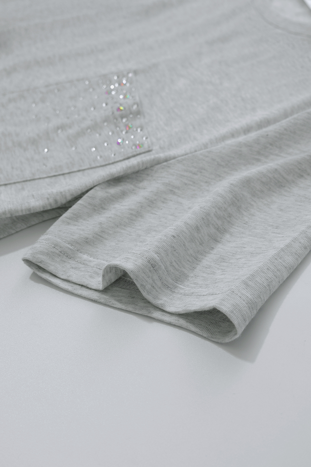 Hotfix Rhinestone Pocket Crew Neck T-shirt