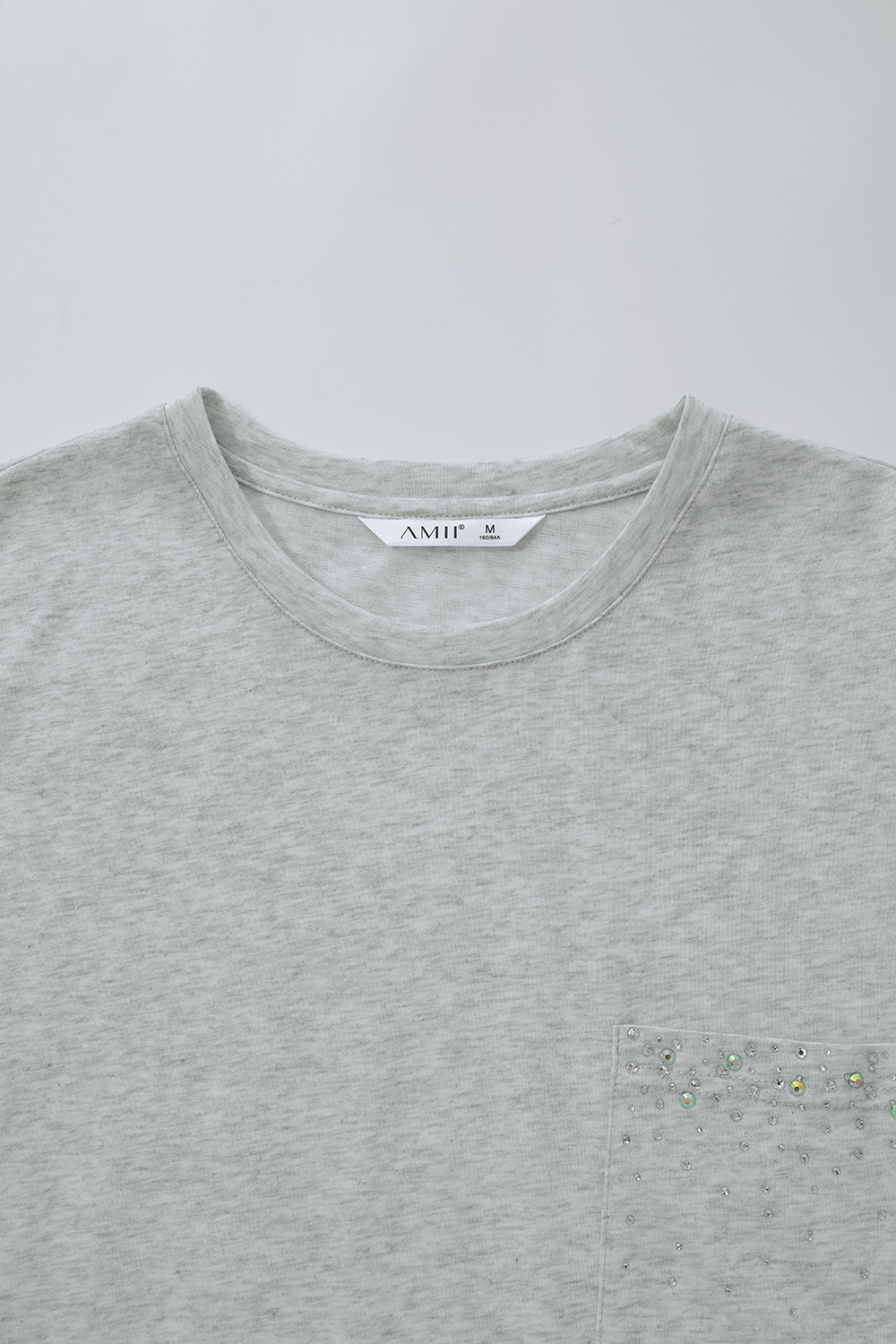 Hotfix Rhinestone Pocket Crew Neck T-shirt