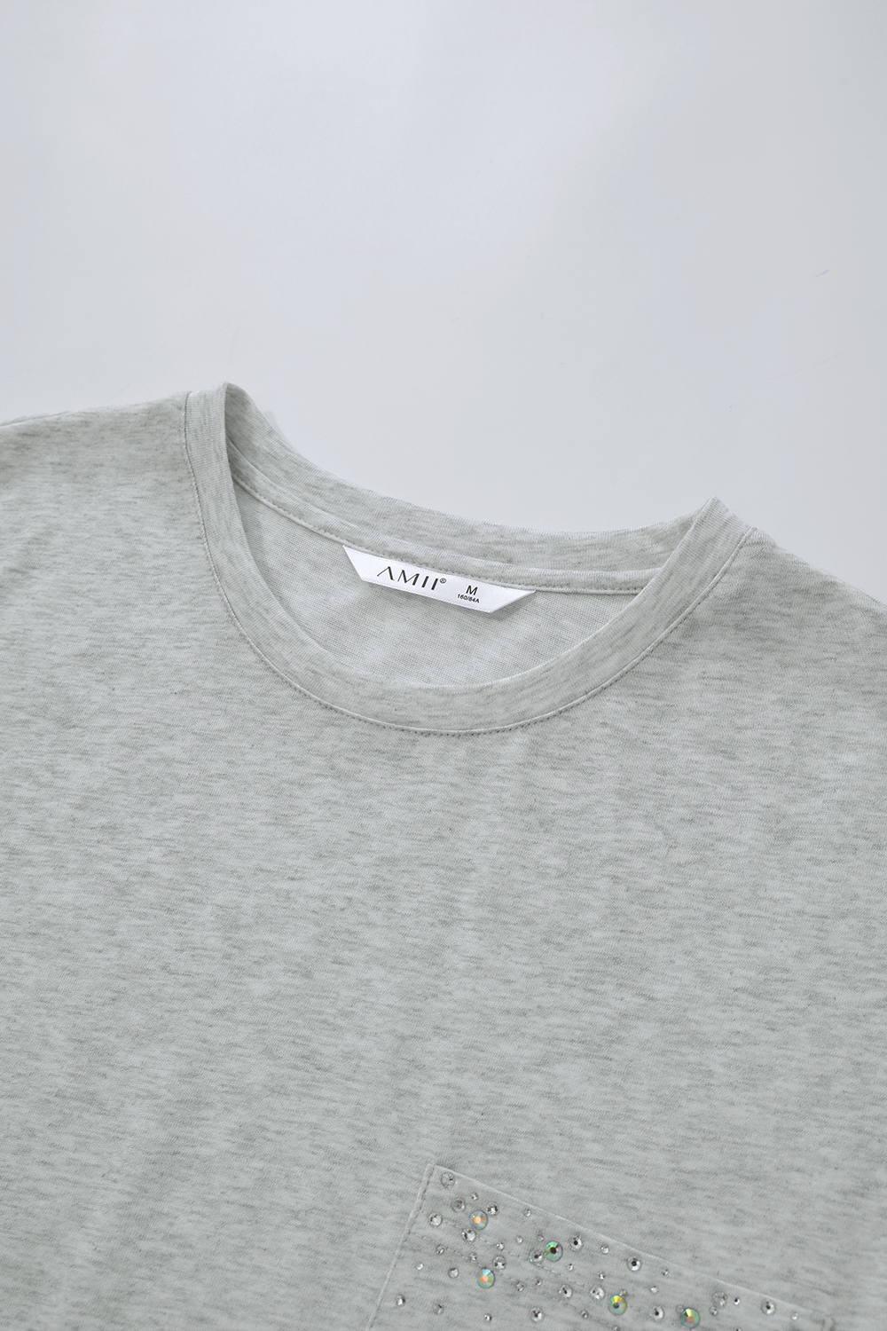 Hotfix Rhinestone Pocket Crew Neck T-shirt