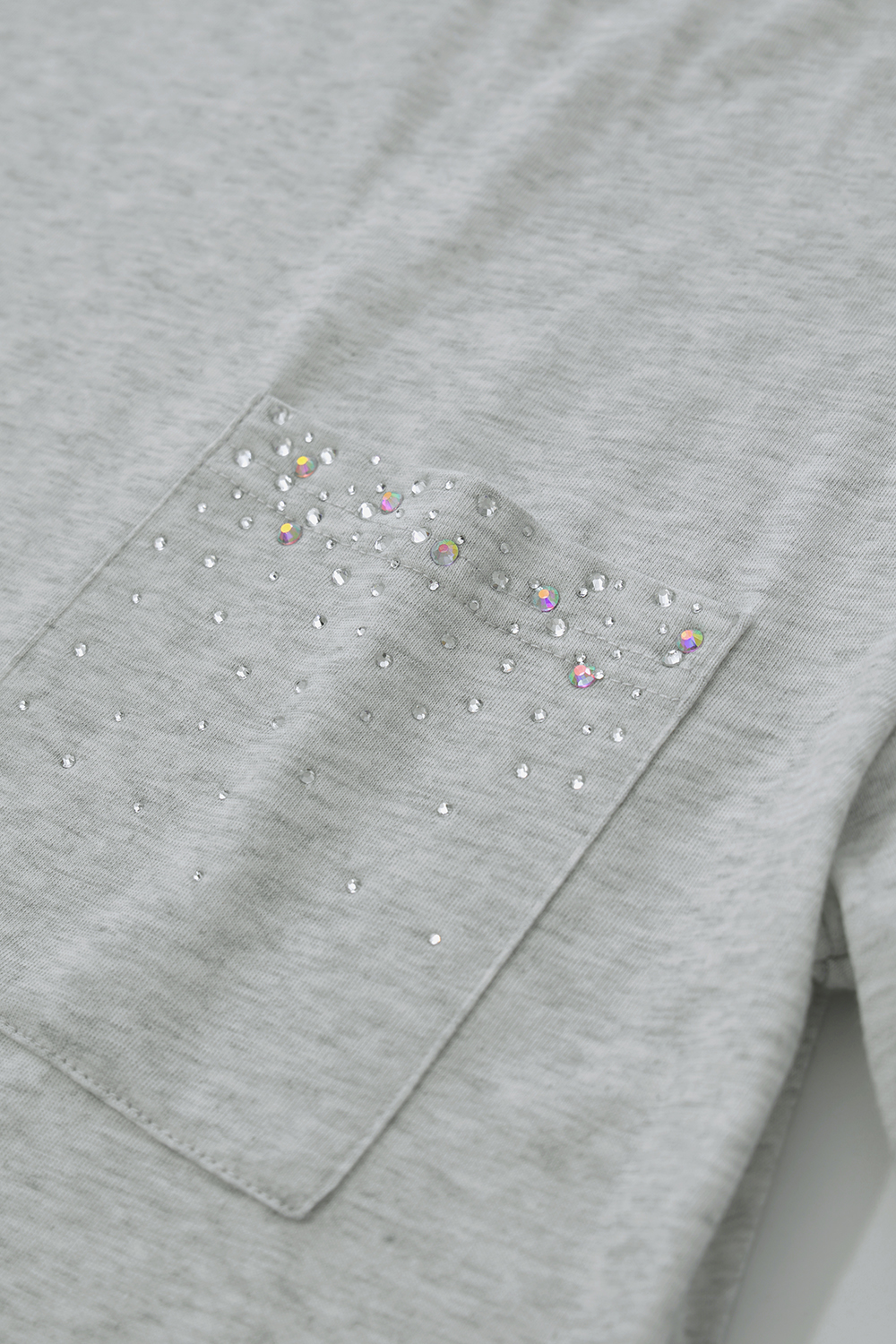 Hotfix Rhinestone Pocket Crew Neck T-shirt
