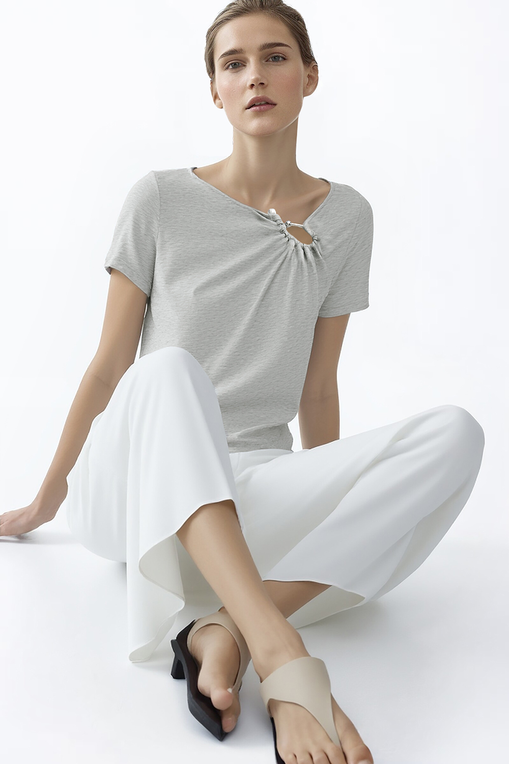 Irregular Neck Ruffle T-shirt