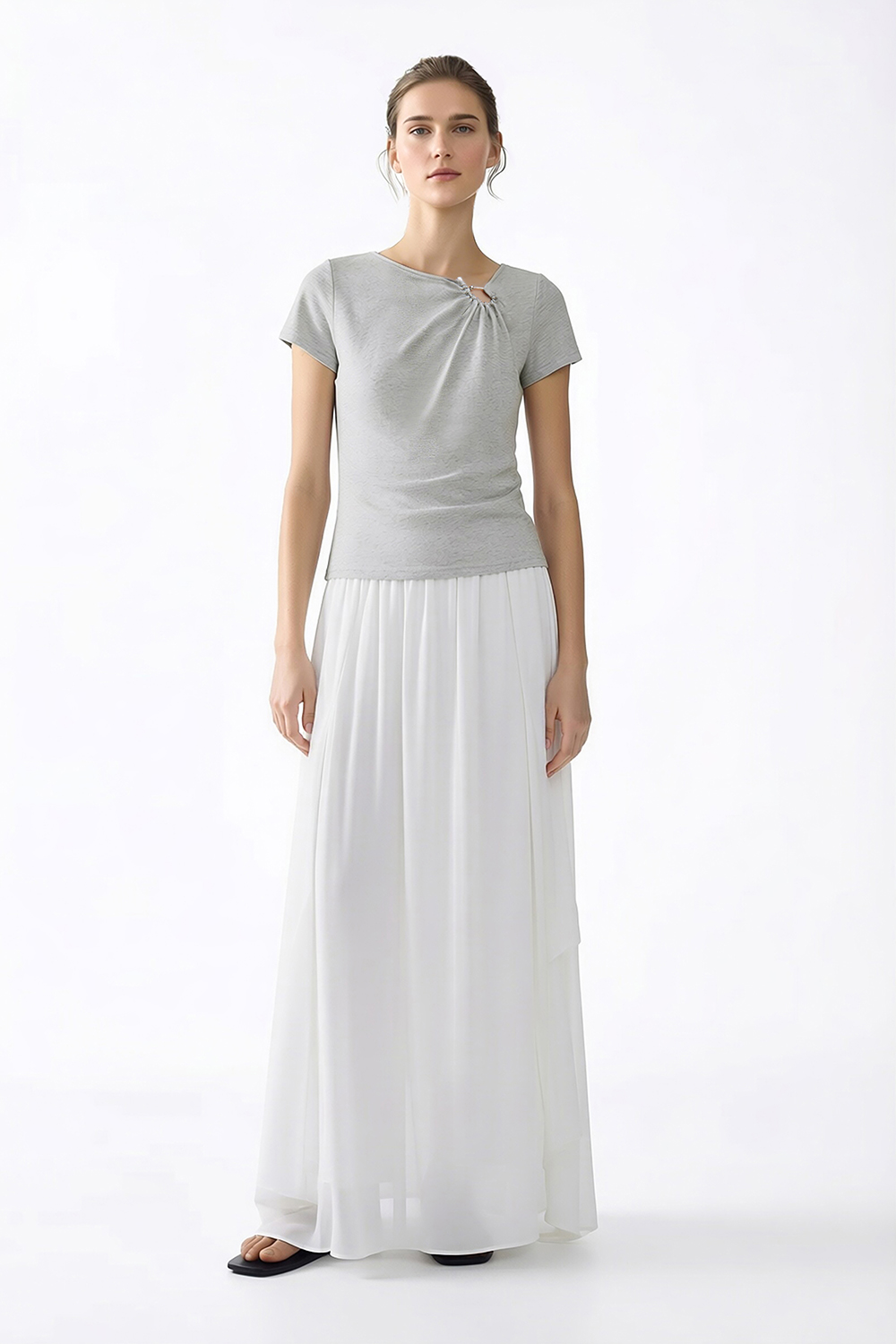 Irregular Neck Ruffle T-shirt