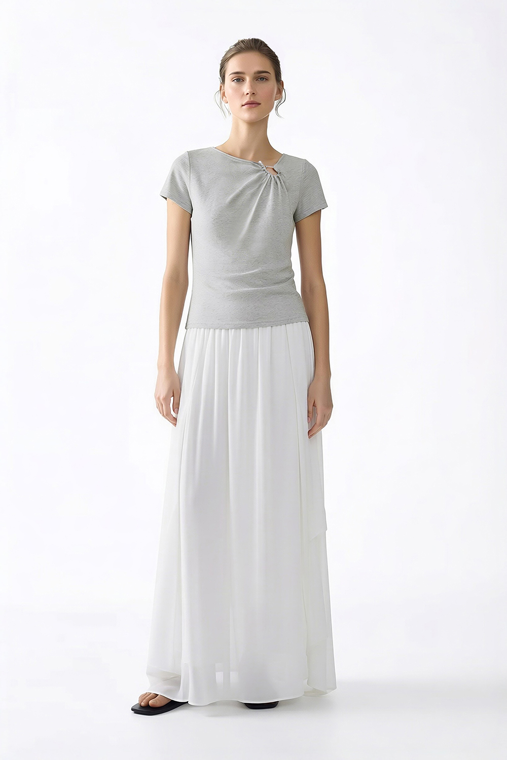 Irregular Neck Ruffle T-shirt