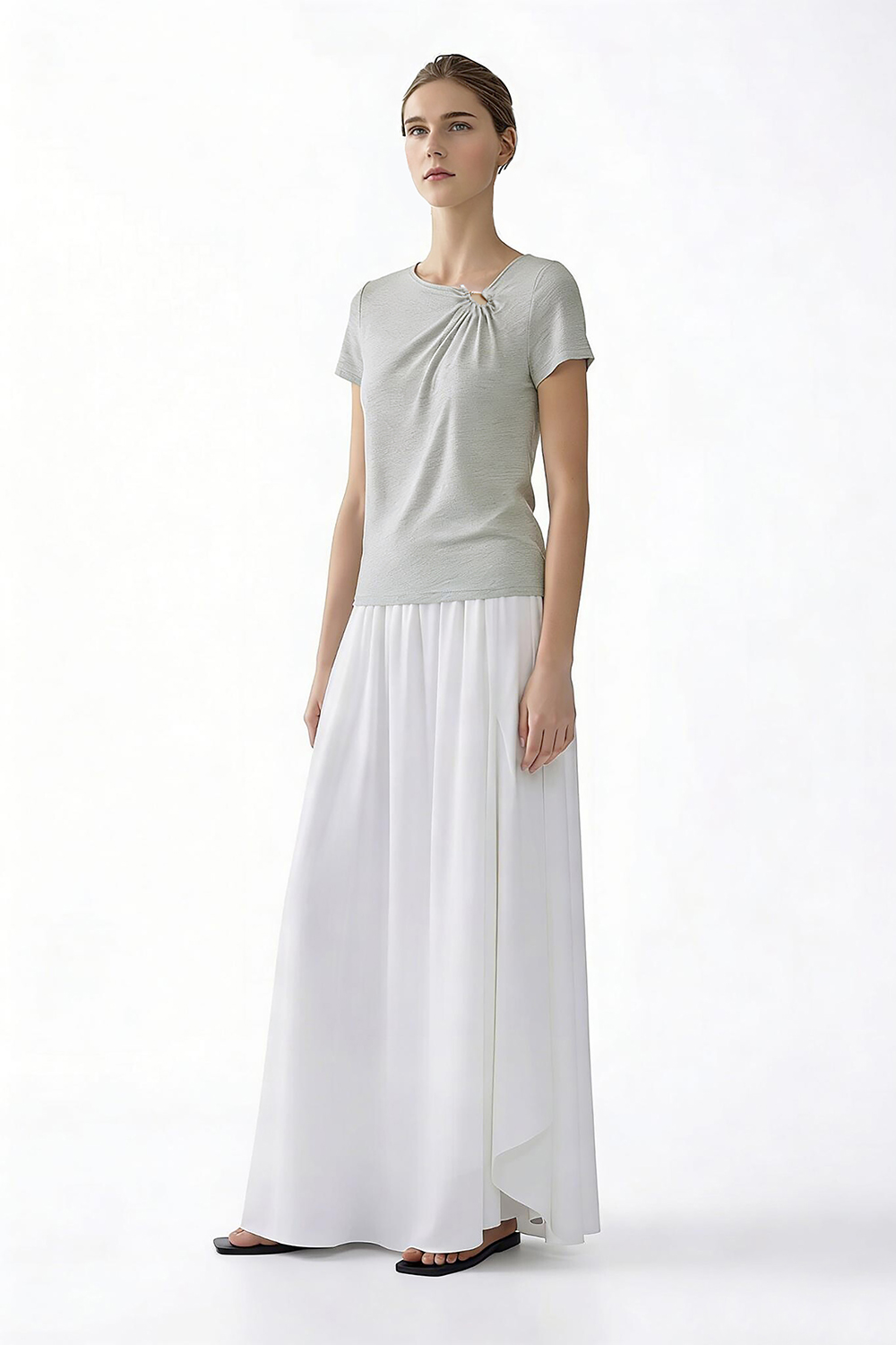 Irregular Neck Ruffle T-shirt