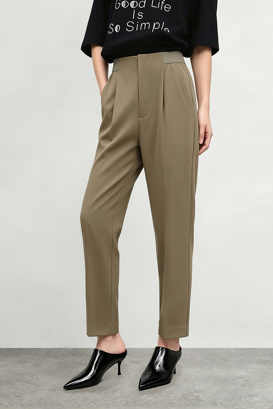 Elastic Waist Tapered Casual Pants | AMII