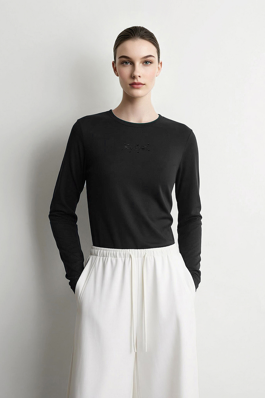 Letter Embroidery Beaded T-Shirt|AMII