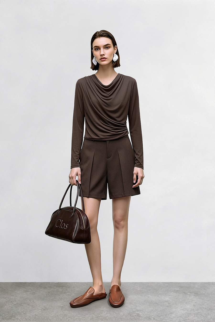 Draped Neck Ruched Mesh Tee | AMII