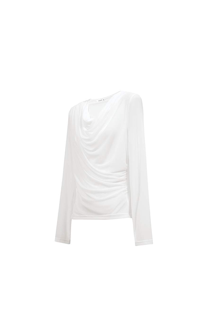 Draped Neck Ruched Mesh Tee | AMII