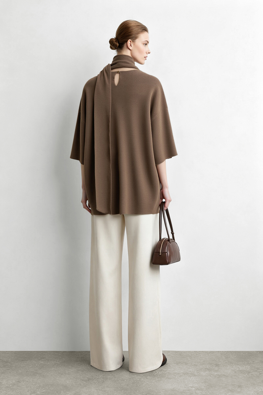 High‑neck tie‑strap loose sweater|AMII