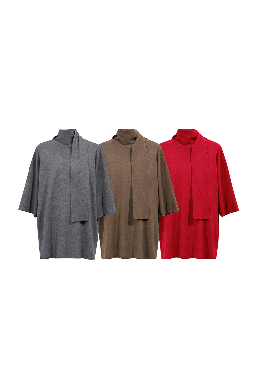 High‑neck tie‑strap loose sweater|AMII