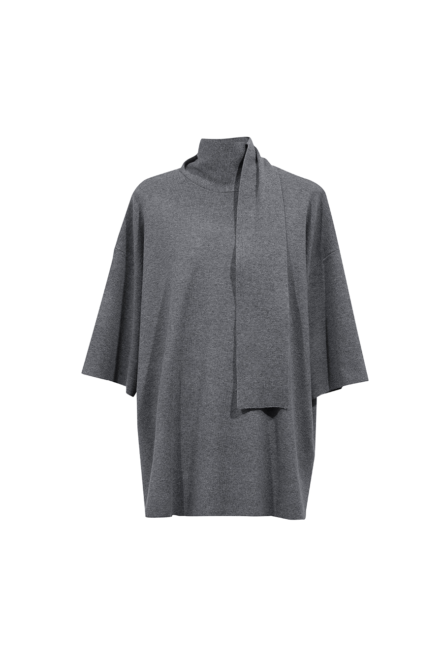High‑neck tie‑strap loose sweater|AMII