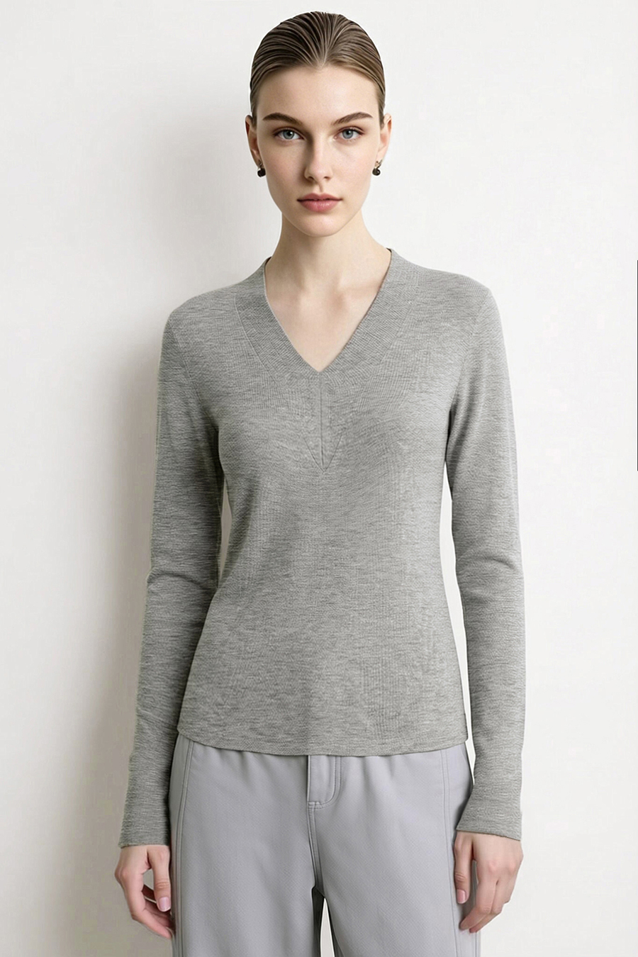 V-Neck Silver Foil Print Tee | AMII