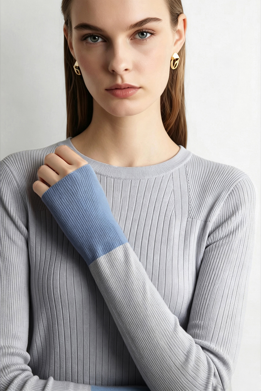 Contrast Spliced Crew Neck Sweater | AMII