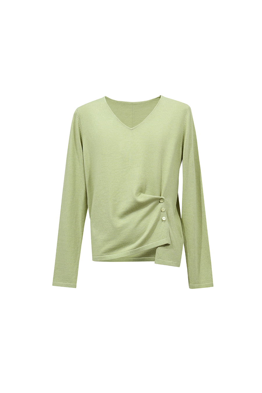 V‑neck button gathered sweater|AMII