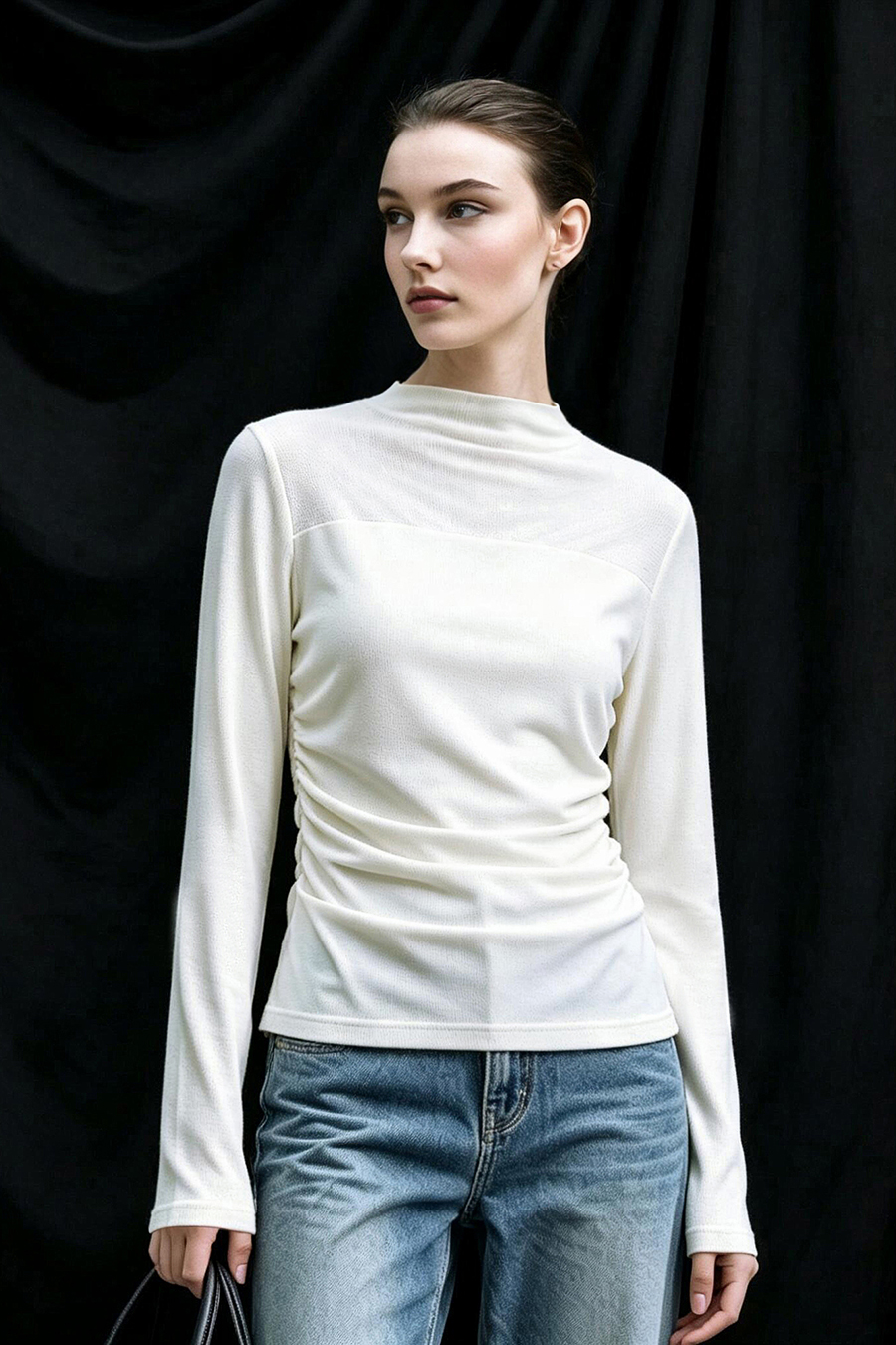 Mesh spliced velvet T‑shirt|AMII