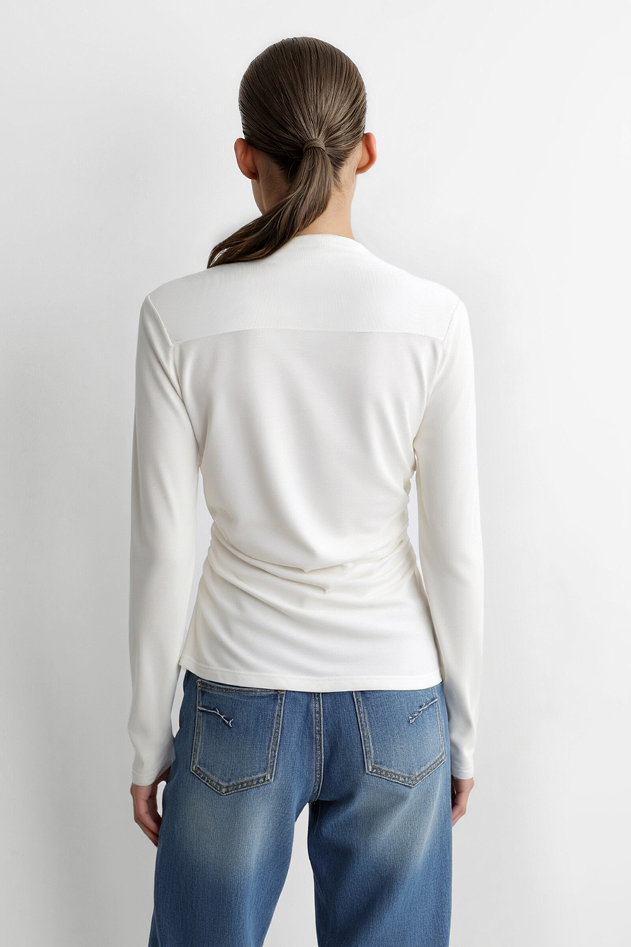 Mesh spliced velvet T‑shirt|AMII