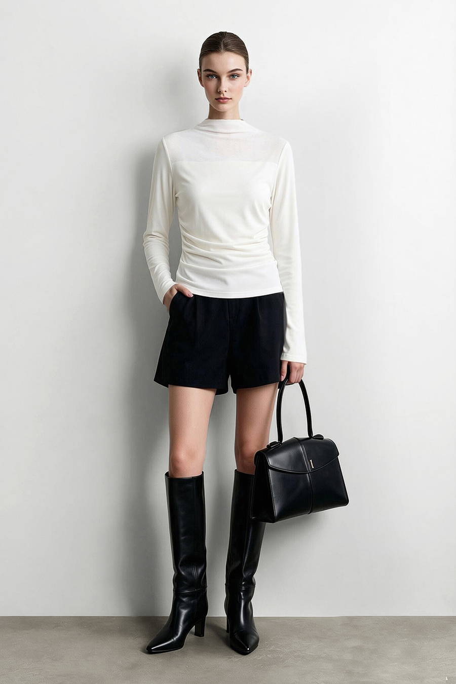 Mesh spliced velvet T‑shirt|AMII