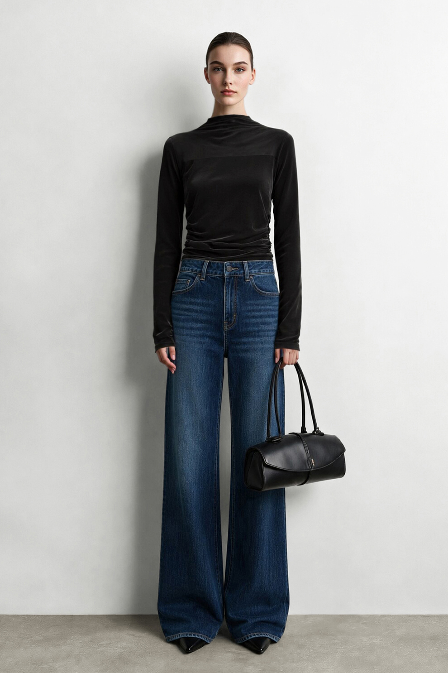 Mesh spliced velvet T‑shirt|AMII