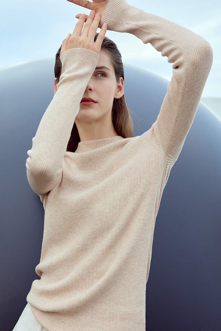 Mock Neck Ribbed Knit Sweater|AMII