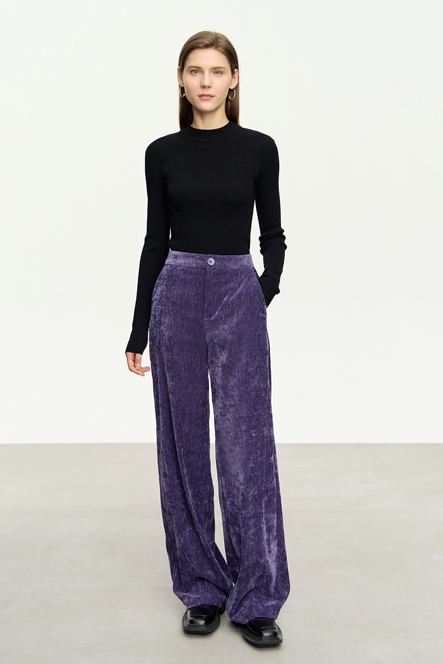Mock Neck Ribbed Knit Sweater|AMII
